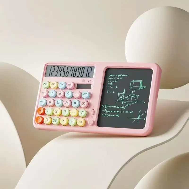 @*Calculator with Writing Tablet 12 Digits Large Display Screen Erasable Portable Counting Tool for Office Home Students Study