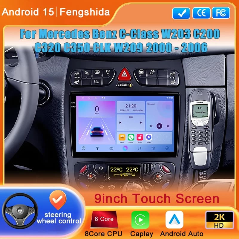 Autoradio Per Mercedes Benz Classe C W203 C200 C320 C350 CLK W209 2000 - 2006 Android Auto Lettore Video Multimediale di Navigazione DSP