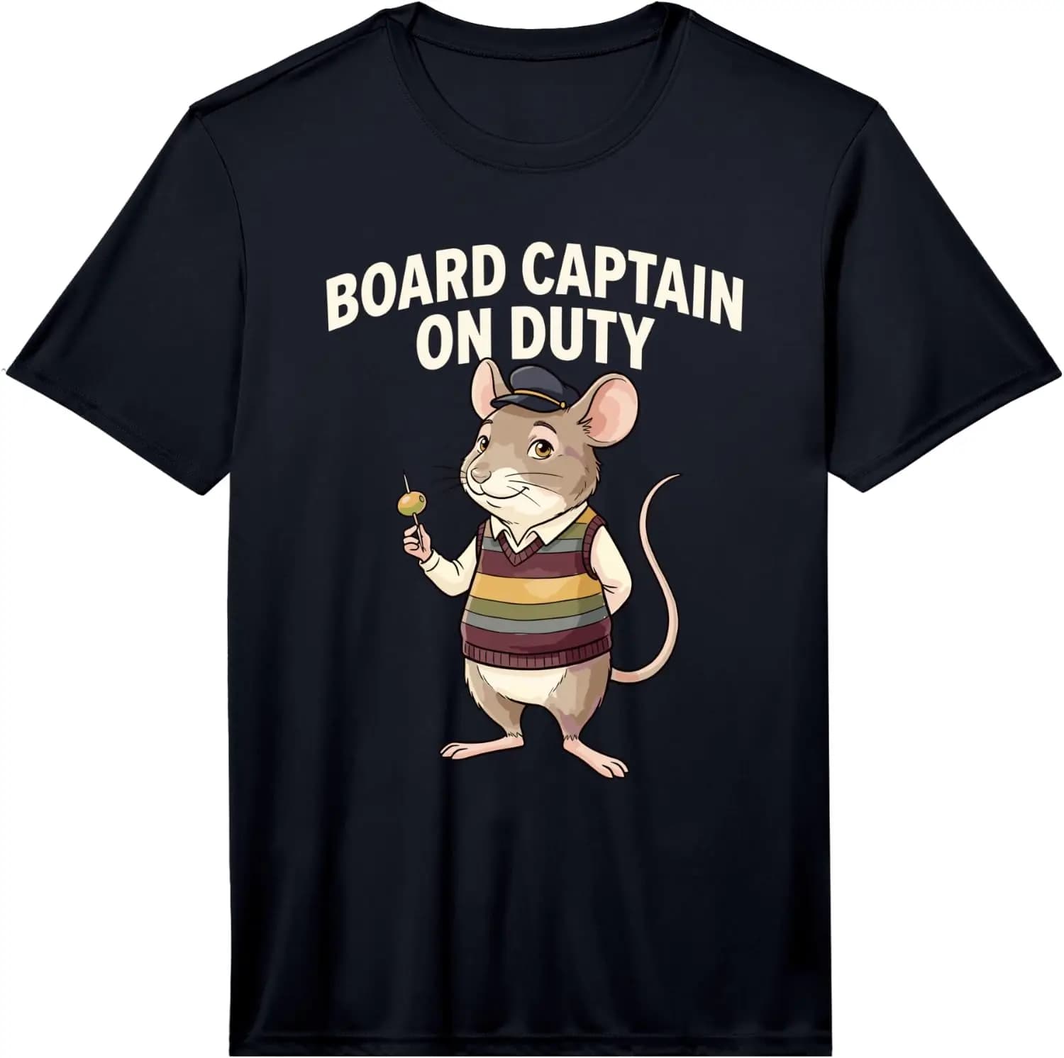 Board Captain On Duty Quote Cartoon Lover Rat Humor Funny Performance T-Shirt 100% Cotton Trendy Y2K Short-Sleeve Tee – Soft,