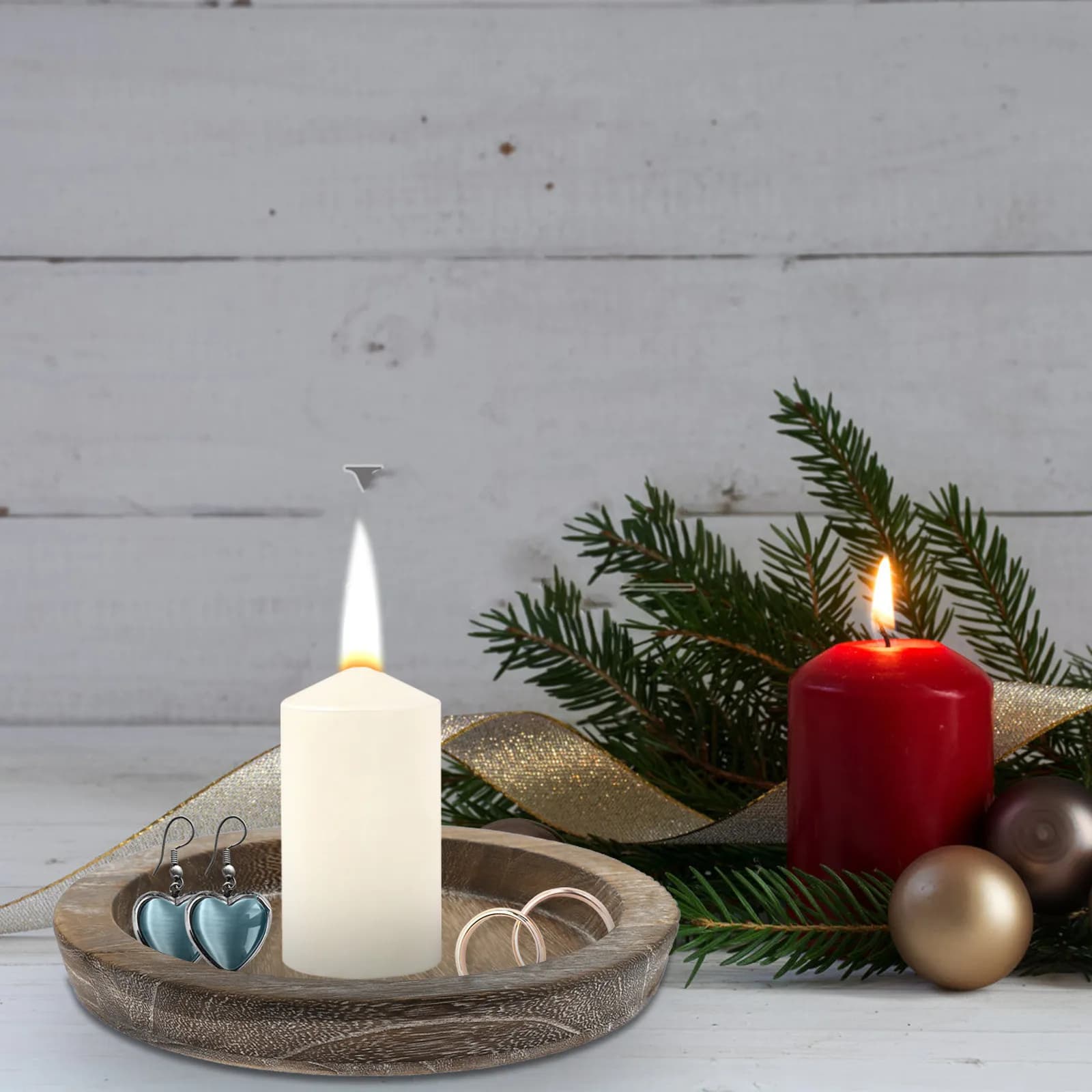 1Pcs Round Wooden Storage Tray for Candles Home Decor Table Centerpiece Christmas Valentine Party Dinner Props Simple