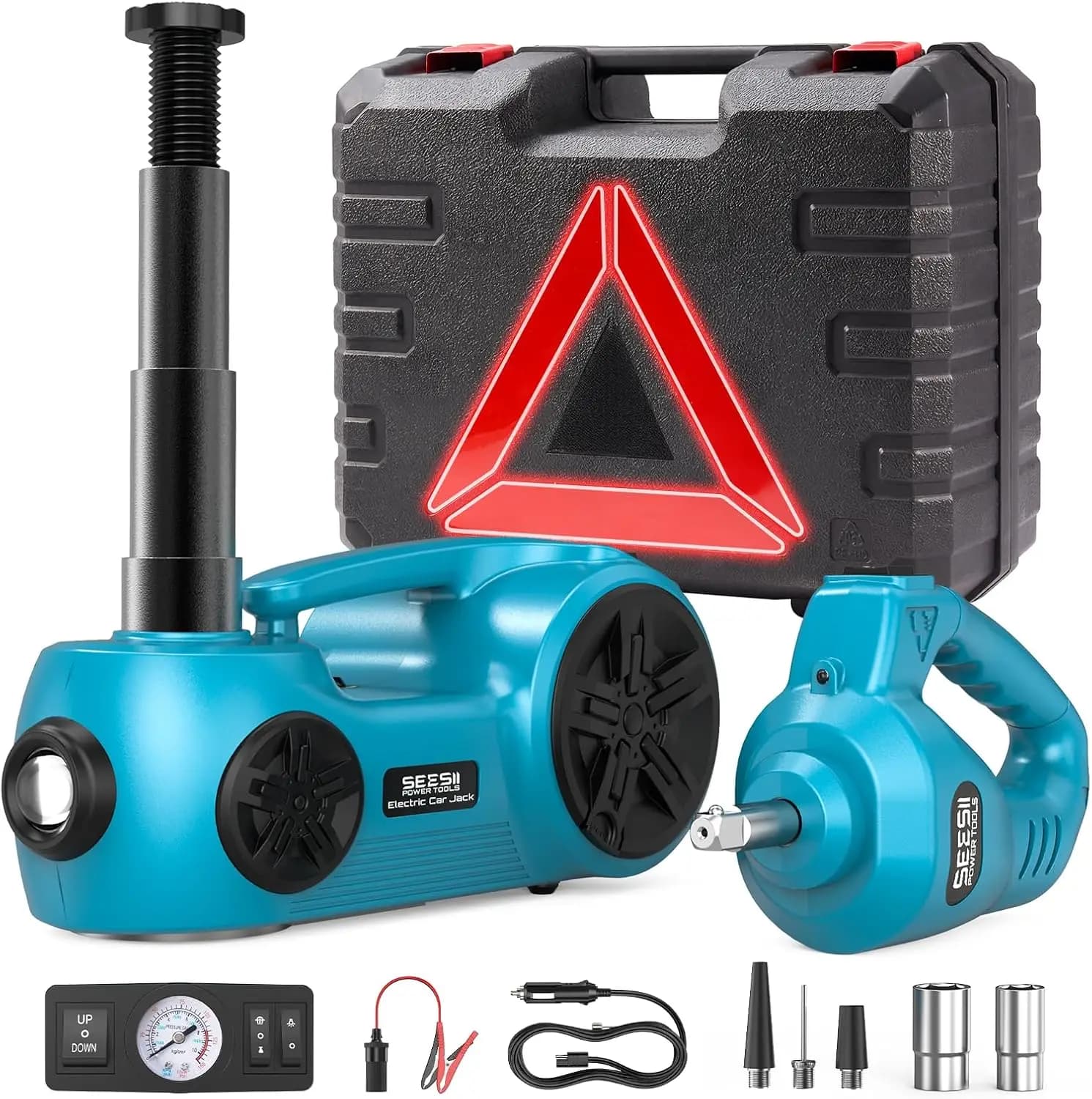 Kit cric idraulico per auto da 5 tonnellate 12V con avvitatore a percussione e pompa di gonfiaggio pneumatici, sollevamento da 17,7 pollici per riparazione garage berlina camion SUV