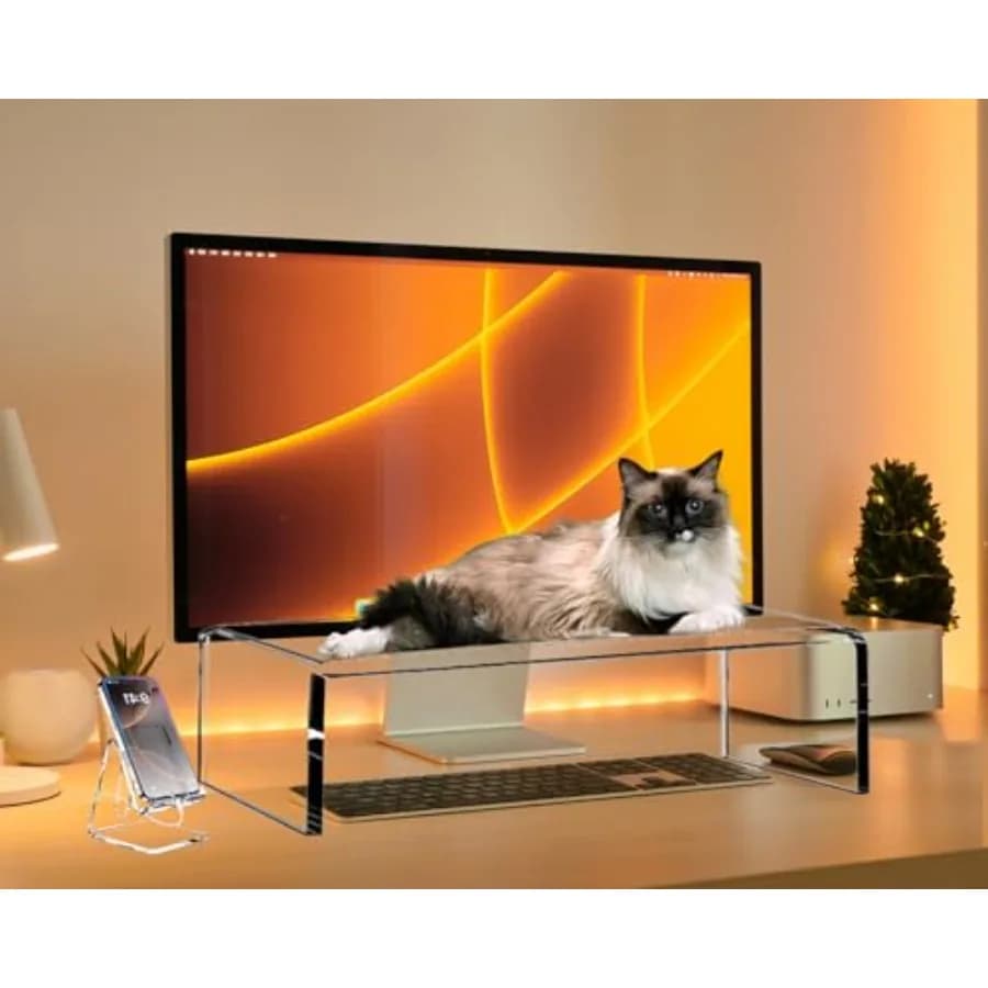 Supporto per Monitor in Acrilico Trasparente, Protezione Tastiera per Laptop 20 Pollici, Copritastiera Anti-Gatto, Previene il Contatto dei Gatti con i Tasti