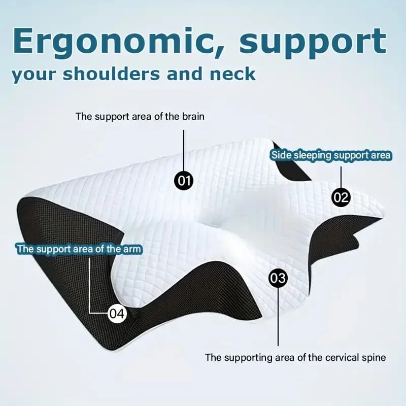 Cuscino Cervicale in Memory Foam, 2 in 1 Cuscino Ortopedico Ergonomico per Dolore al Collo, Cuscini di Supporto Sagomati, Cuscino per il Collo