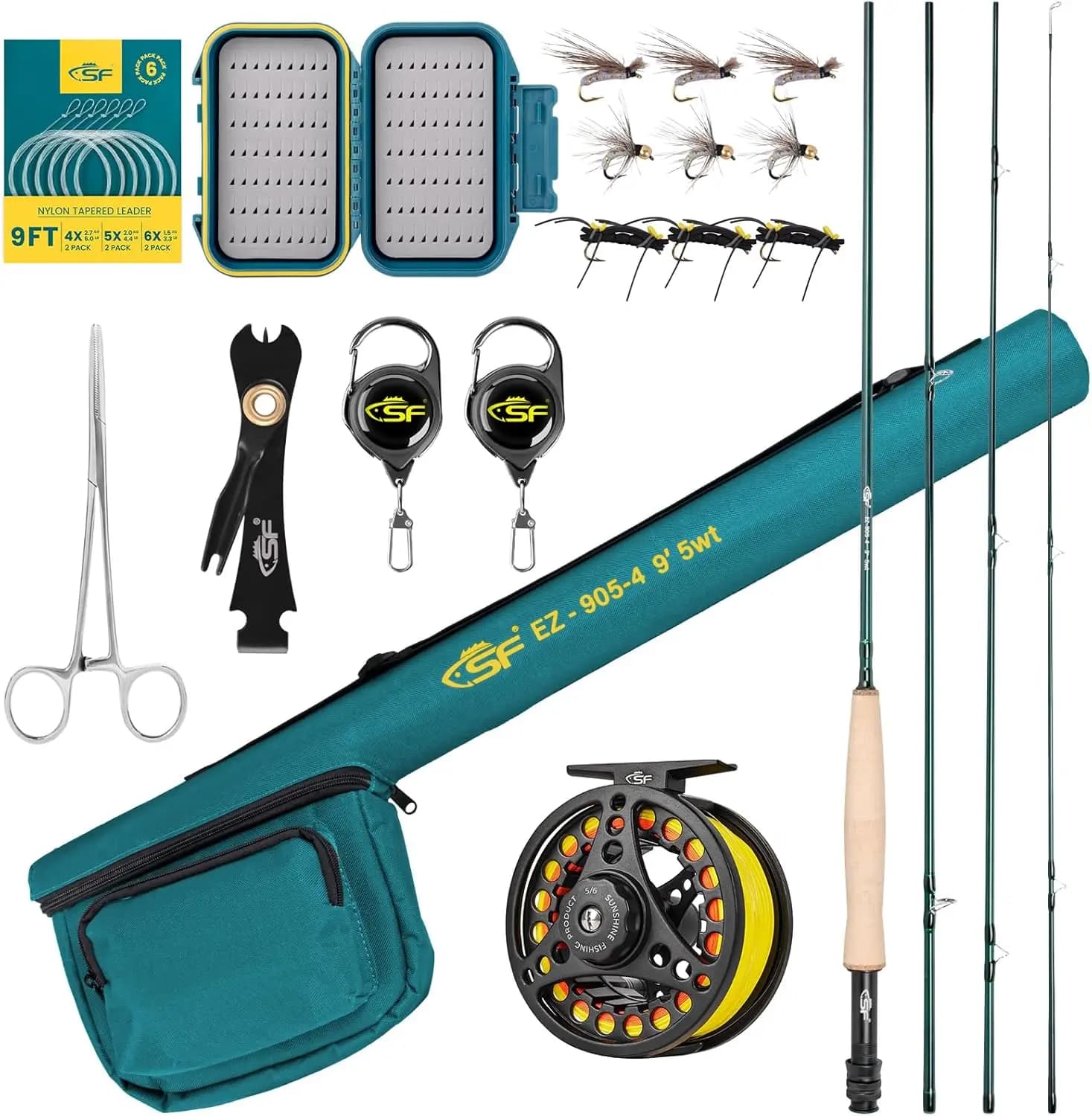 Kit Completo per la Pesca a Mosca 5wt 9ft in Fibra di Carbonio per Trota, Set da Viaggio con Mulinello, Custodia, Mosche e Attrezzi