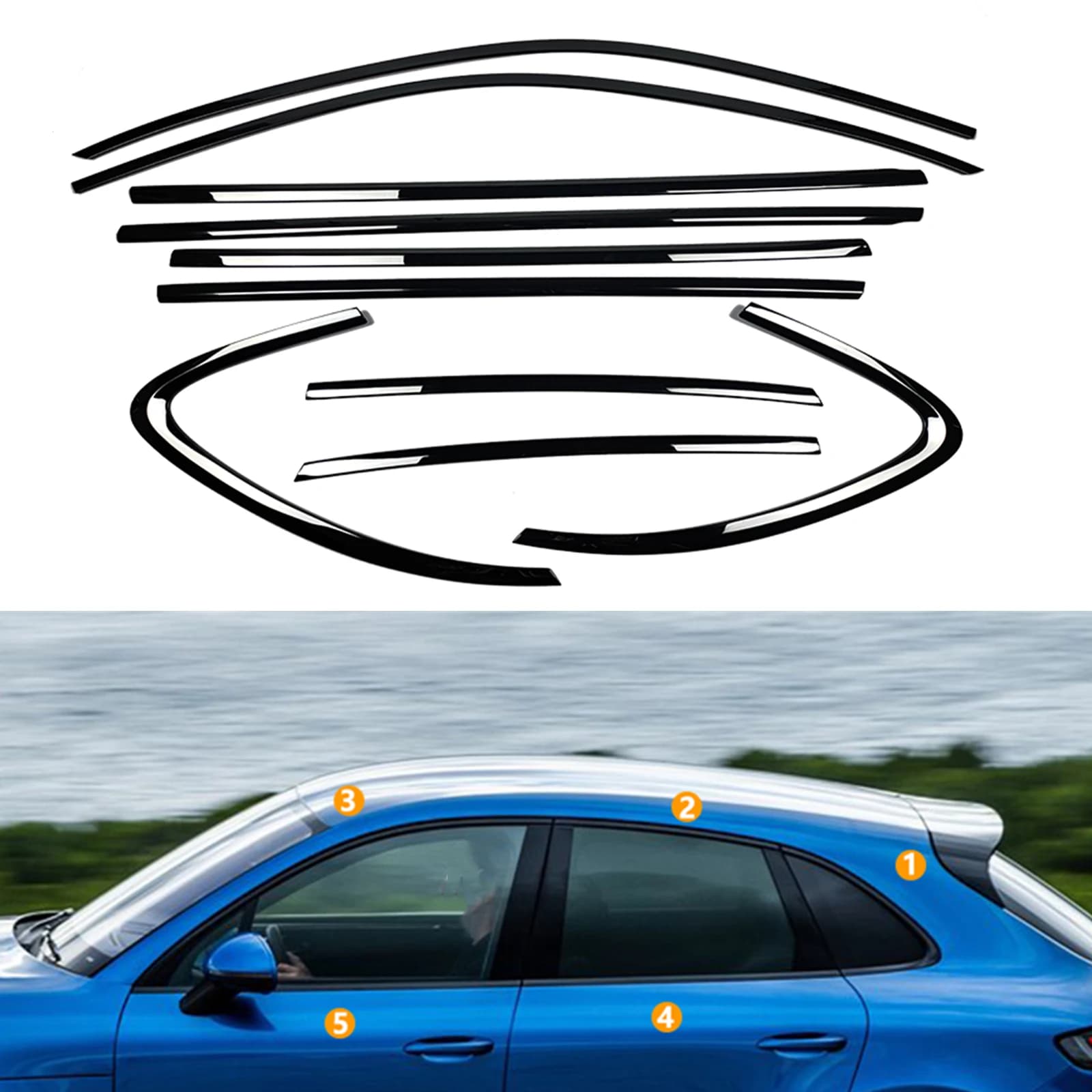 Guarnizione per finestrini esterni per Porsche Macan 2014-2025, nera lucida, modanatura decorativa per telaio porta, copertura di stile per guarnizione antipioggia
