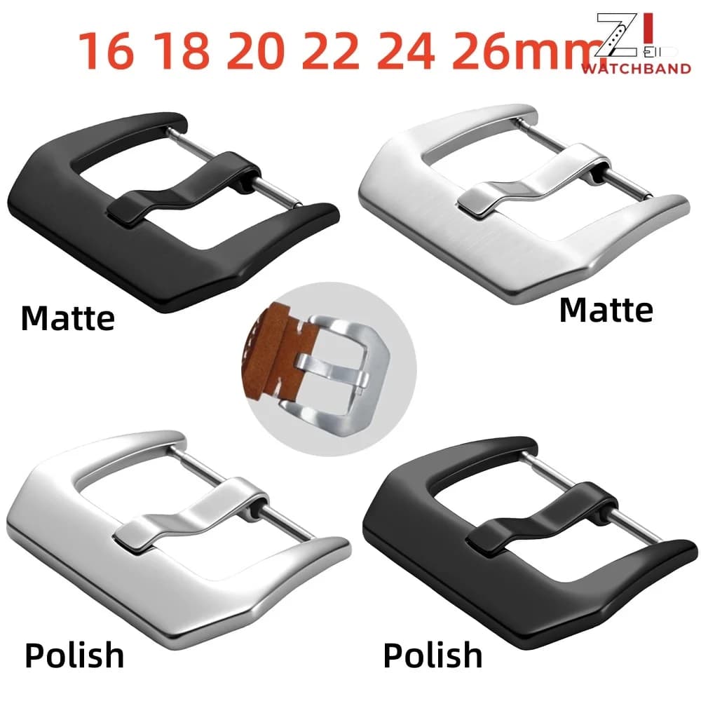 Metal Watch Buckle 16mm 18mm 20mm 22mm 24mm 26mm Men Watchband Strap Silver Black Matte&Polish Stainless Steel Clasp Accessories