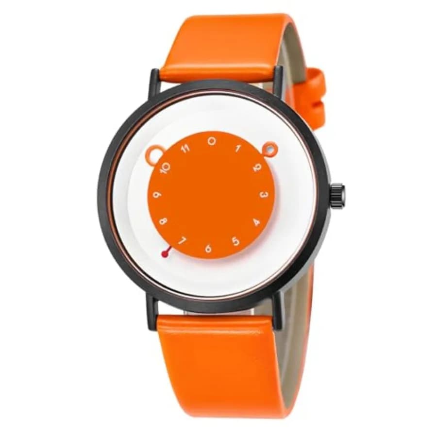 Minimalist Casual Unisex Quartz Watch Unique Hands Design, Fashion Sports Waterproof Wristwatch for Men and Women with Leather