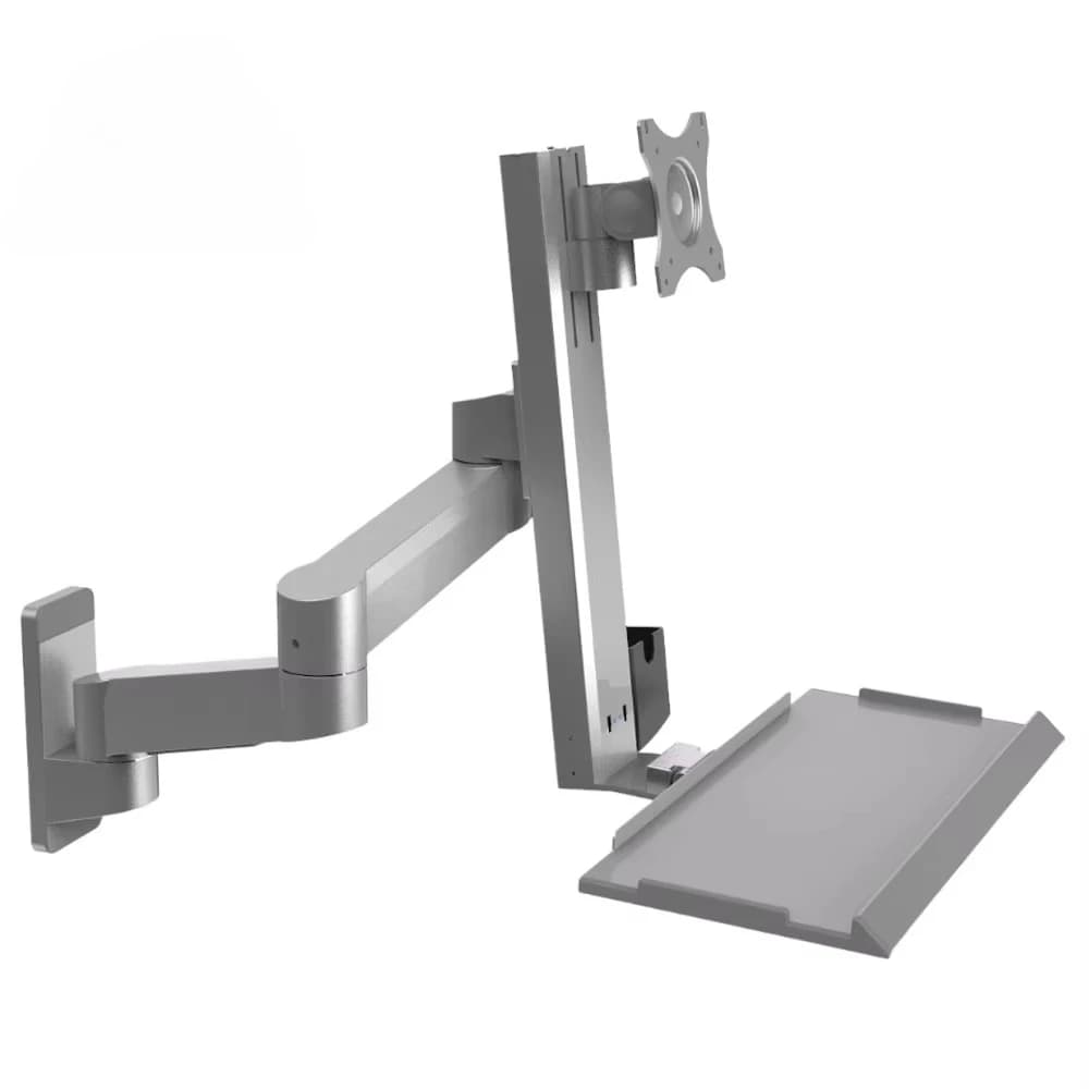 T8-MA02KB-600-silver 15\"-32\" Wall-Mounted Two Sections Arm Monitor Stand 180 Degree Joint Rotation New 20kg Capacity Loading