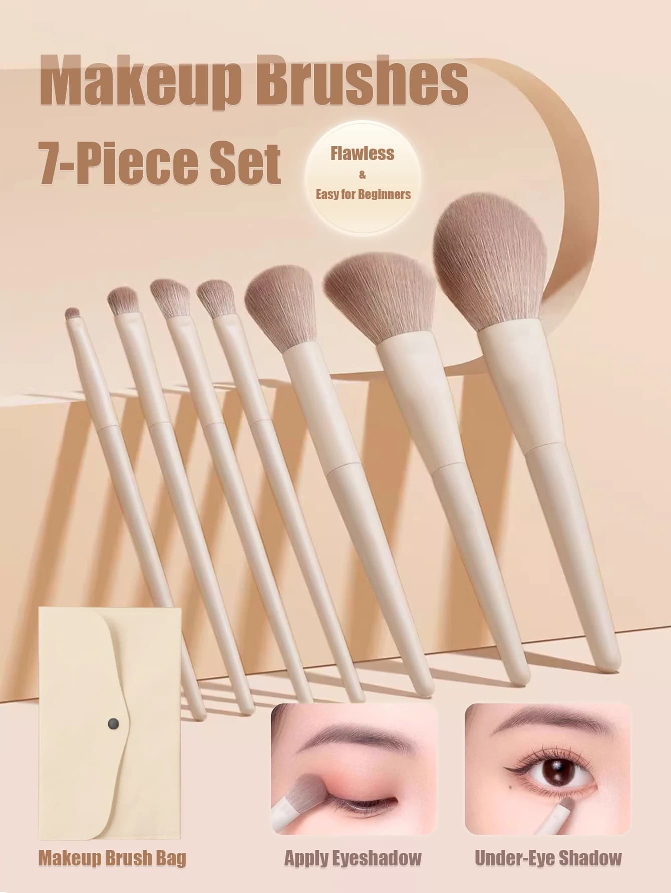 Set di pennelli per trucco da 7 pezzi, kit di pennelli per trucco viso in polvere per fondotinta, correttore, fard, ombretto, per principianti