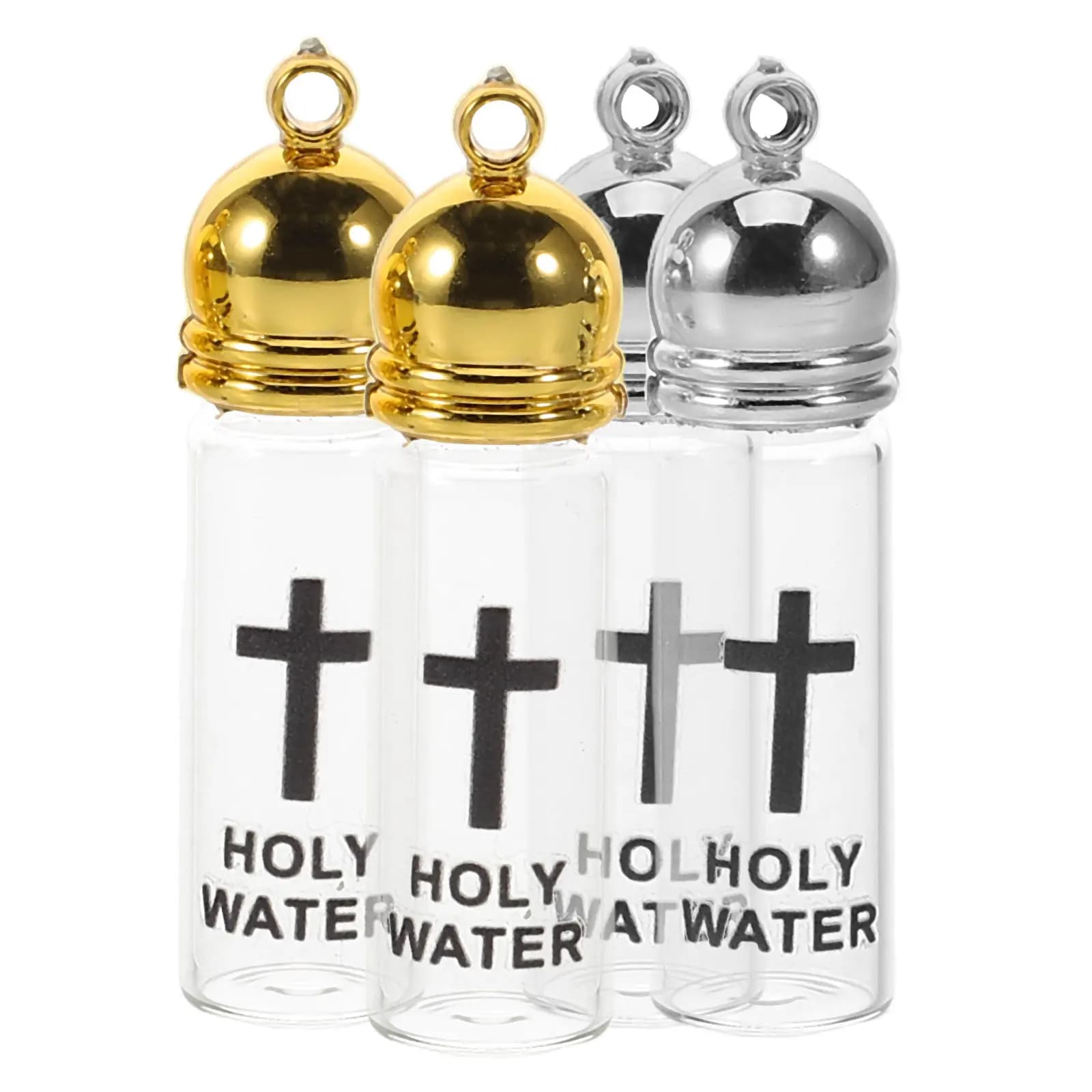 Set of 4 Mini Glass Bottles for Holy Water, Vacuum and Rechargeable, for Christian Baptism Ceremonies, Religious Bomber Set, Small Decorations for Blessings