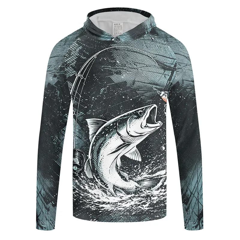Maglia da Pesca con Cappuccio per Uomo, Asciugatura Rapida, Traspirante, Abbigliamento Estivo da Esterno, Protezione Solare, Jersey Performante