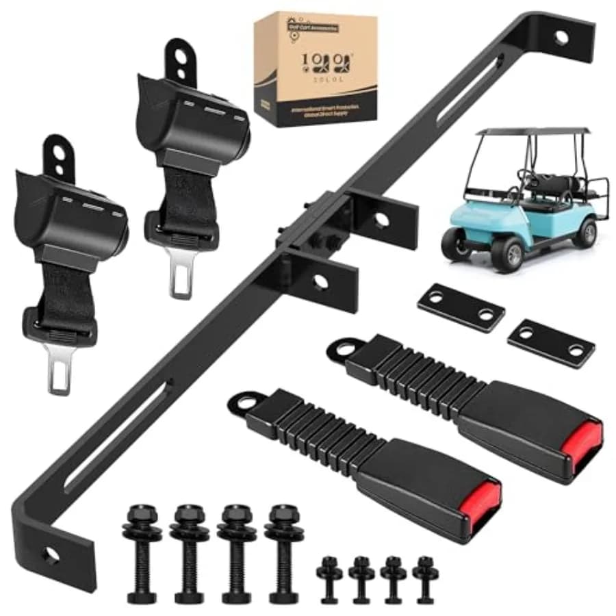 Kit Universale di Supporto per Cinture di Sicurezza per Golf Cart, per 2 Passeggeri, Cinture Retrattili per Sedile Anteriore con Barra di Montaggio Regolabile