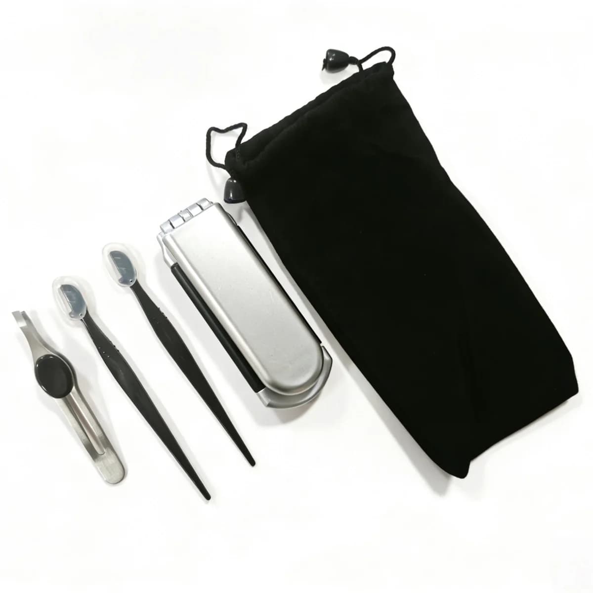 Kit per la cura delle sopracciglia 5 in 1, rasoio per sopracciglia, pinzette, specchio pieghevole, pettine con custodia, set di strumenti di bellezza portatile per il trucco per donne