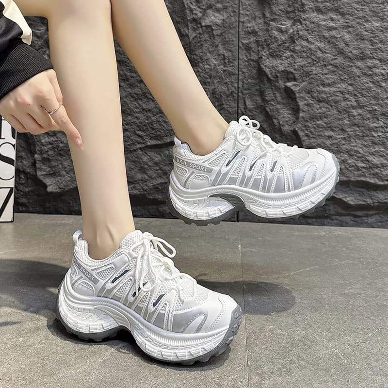 2026 Women's Thick Sole Dad Shoes Korean Style Breathable Mesh Sports Sneakers Heightening Summer Casual Round Toe PVC Outsole