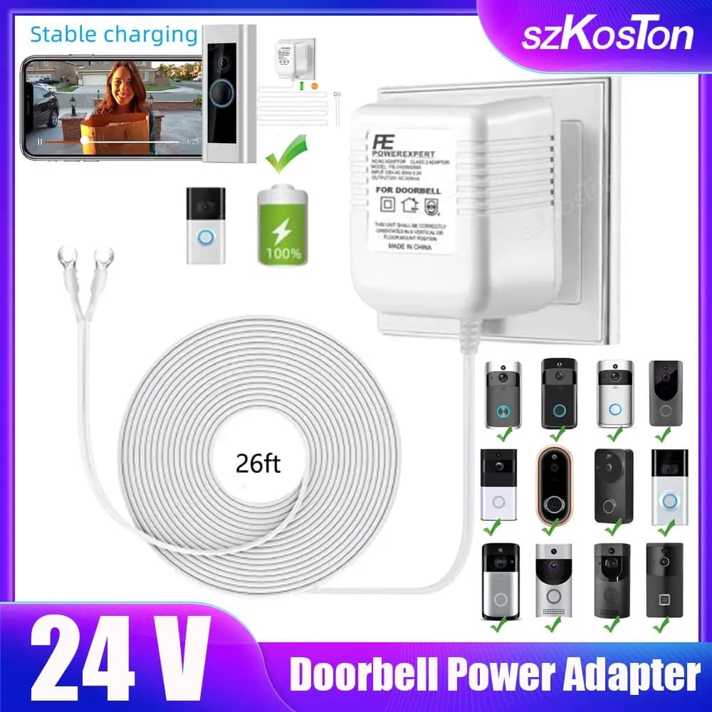 Adattatore di alimentazione universale 24V Caricatore trasformatore CA Spina UE/USA/Regno Unito per anello Wifi Smart Camera Videocitofono Campanello per porta