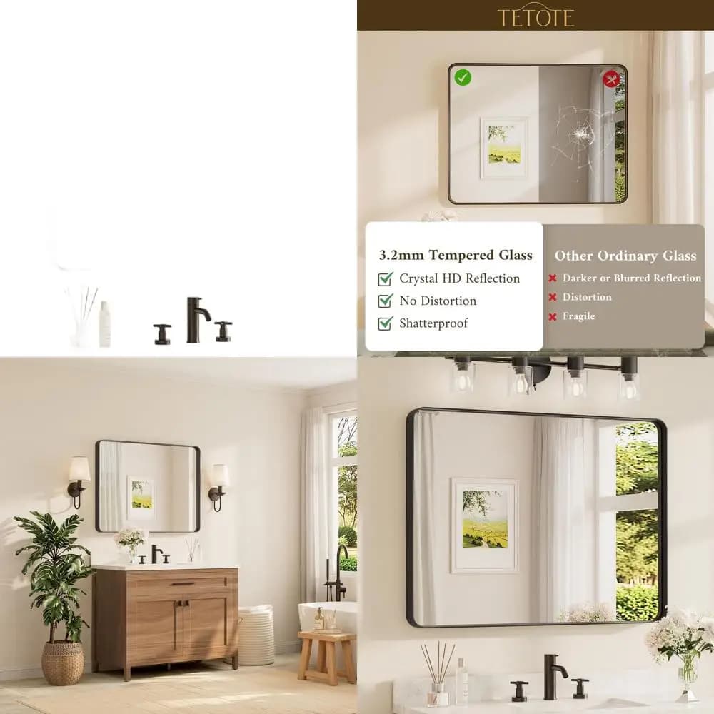 Specchio da parete rettangolare nero con cornice per bagno, 40 x 30 cm