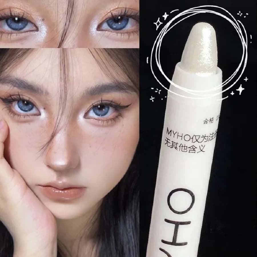 Penna brillante per baco da seta, penna per eyeliner perlato, doppio uso per evidenziare stick, penna per ombretto illuminante impermeabile e a prova di sbavature