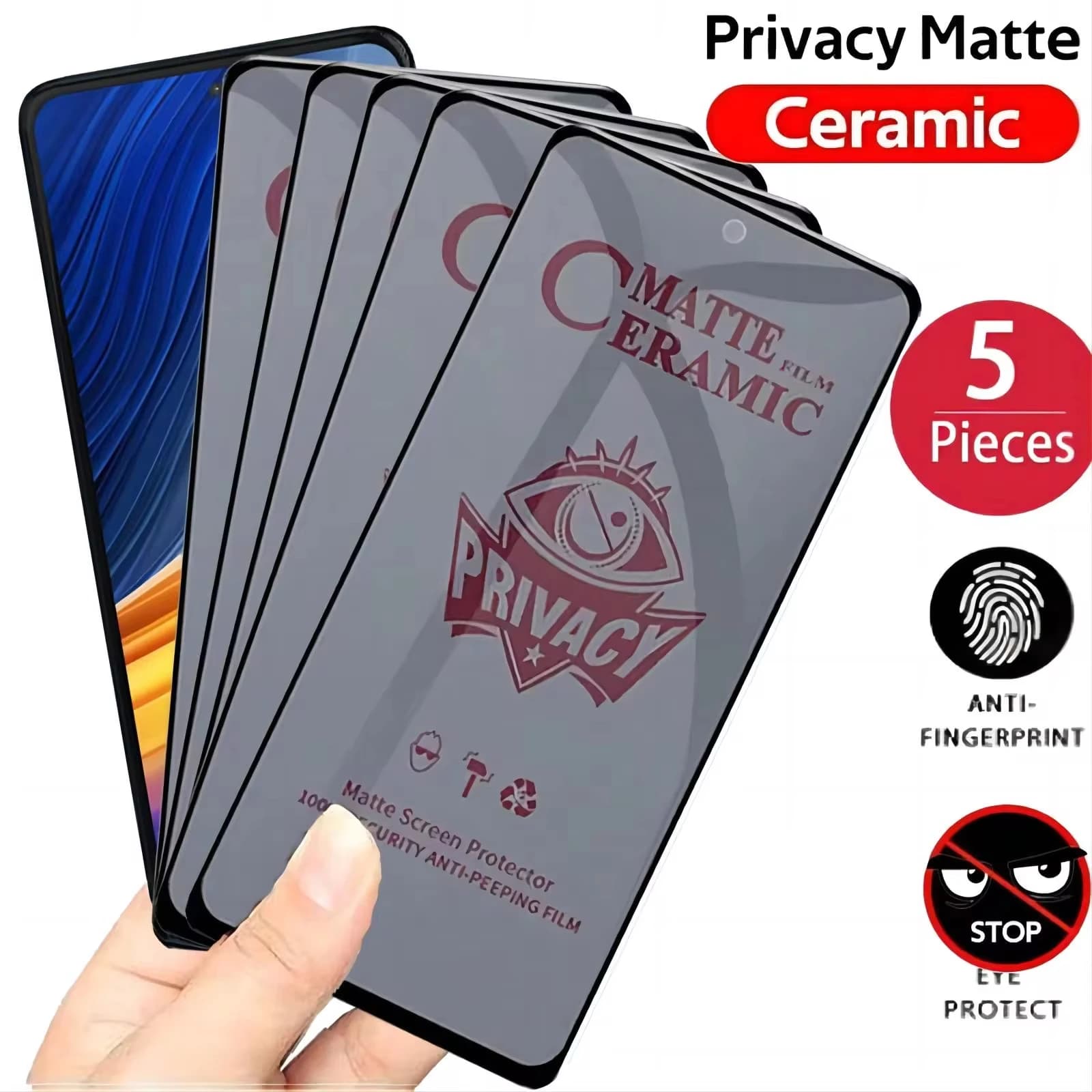 1-5PCS proteggi schermo Privacy in ceramica opaca per Xiaomi Redmi Note 13 Pro 12 11 10 9 8 13C Poco M6 X3 NFC M5 X5 X6 F3 F5 Mi 11T