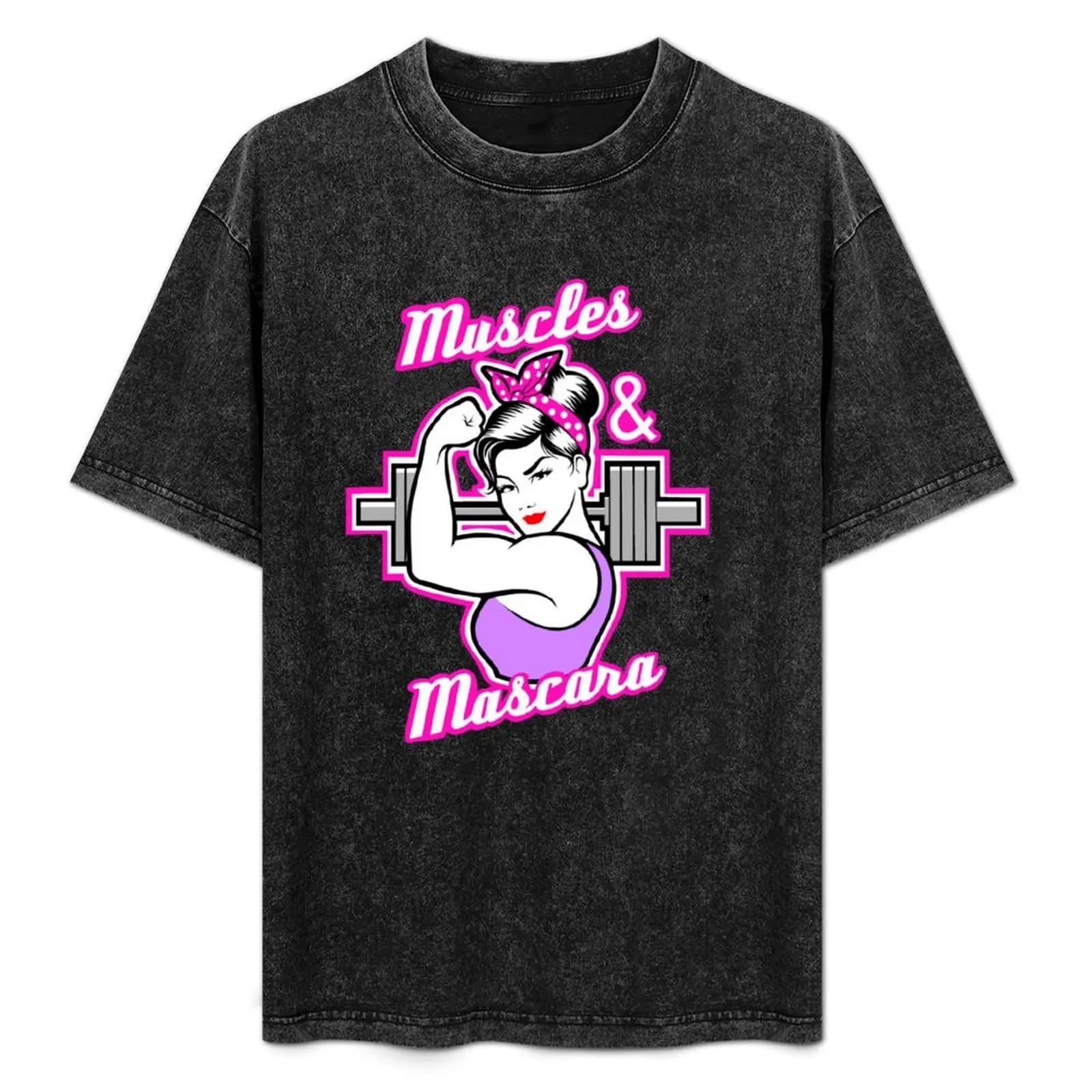 Muscoli e mascara, ragazze muscolose, ragazza forte, ragazza con bilanciere, T-shirt basic tinta unita per uso quotidiano