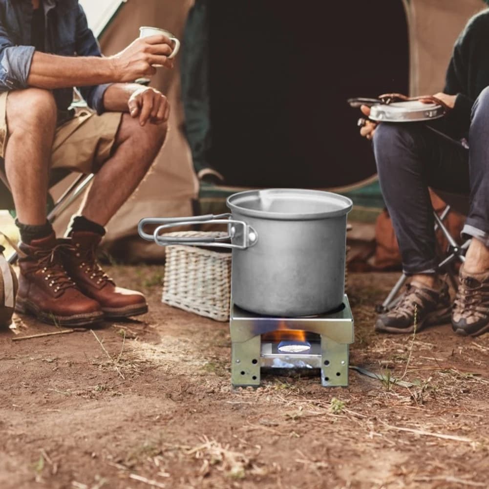 Fornello da Campeggio Portatile in Acciaio Inox, Leggero, a Alcol, per Viaggi, Escursioni e Barbecue