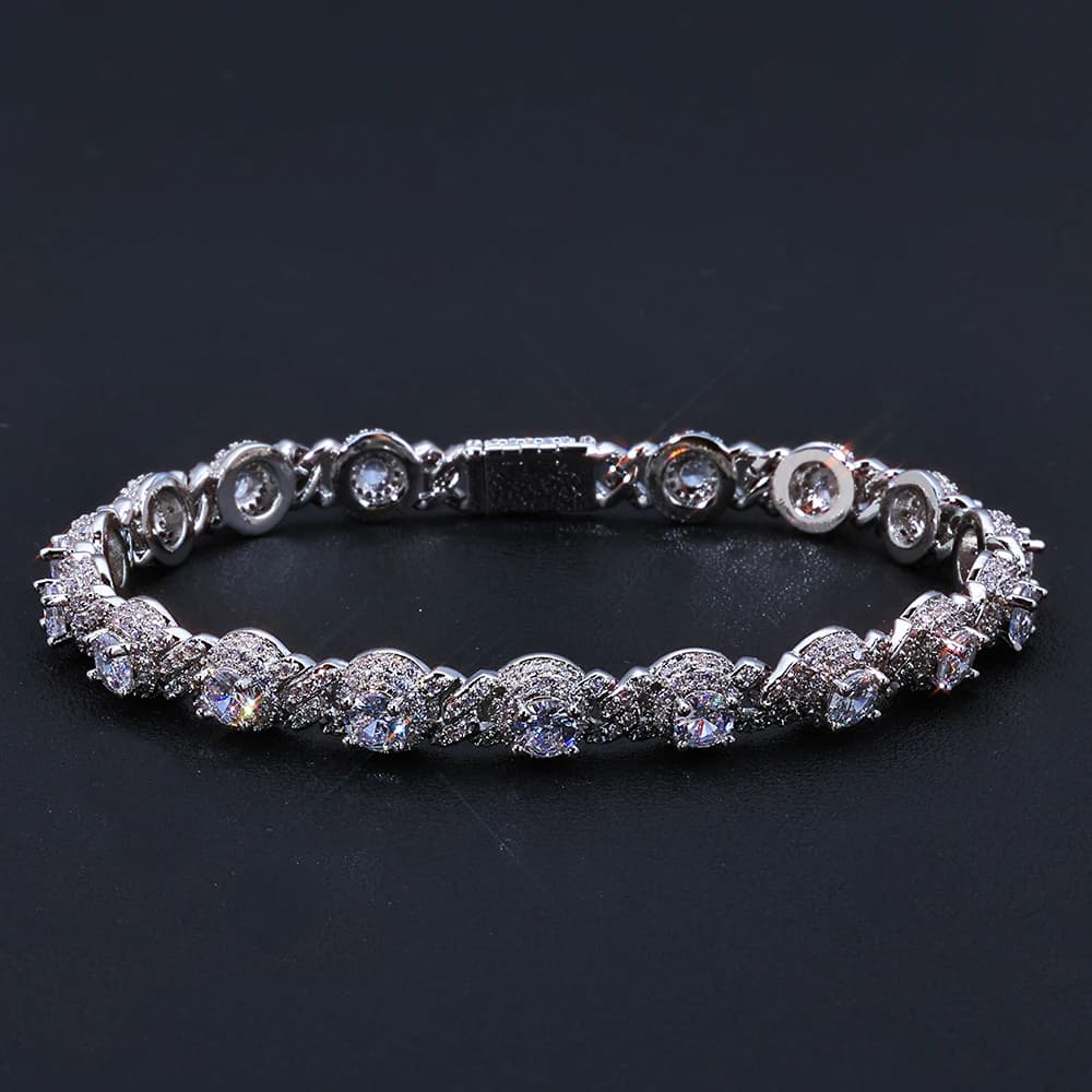 Gioielli di fascia alta Hip Hop Bracciale ghiacciato in oro bianco con diamanti Bracciale cubano da 7,5 mm con grande perla rotonda da 1 fila per regalo da donna e uomo
