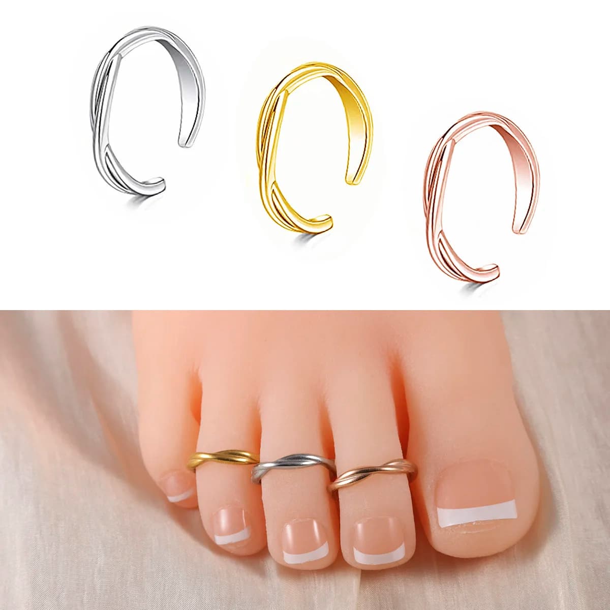 1 pezzo/3 pezzi semplice anello per piede in acciaio inossidabile anello per punta con apertura regolabile per donna ragazza estate vacanza al mare anello per dito gioielli