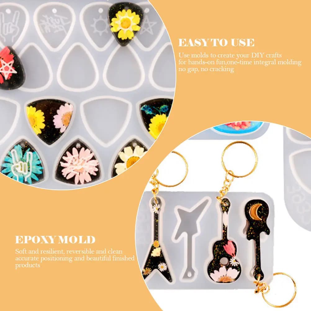 Set di 3 Stampi in Silicone per Plettri da Chitarra, Flessibili, Riutilizzabili, Antiaderenti, per Creazioni Fai-da-Te in Resina Epossidica, Ciondoli, Portachiavi e Artigianato