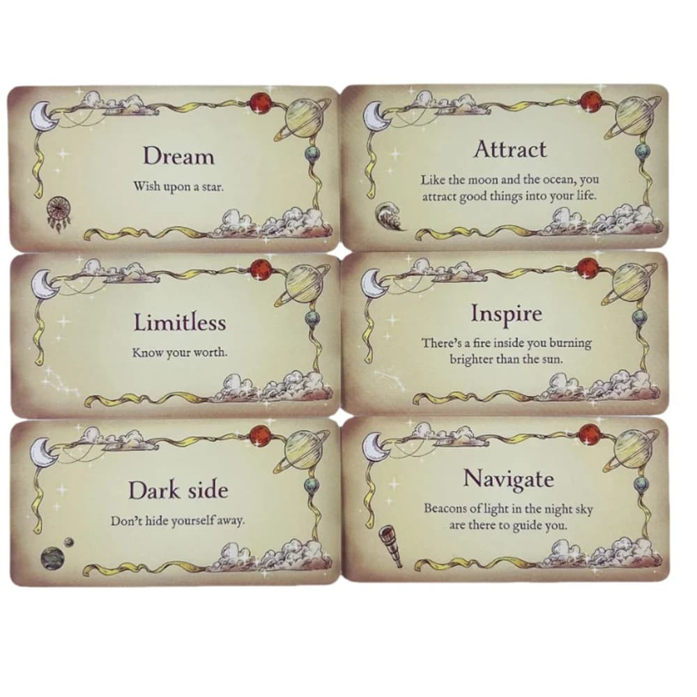 40 Mini Star Light Cards Gioco Messaggi incantanti del Cosmo Lascia che la guida la luce del sole Luna Stelle Tarocchi Carte Oracle