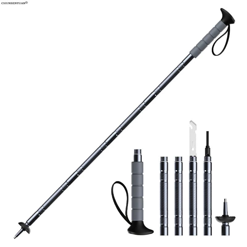 Aluminum Alloy Foldable Lighted Trekking Pole, Walking Stick for Night Hiking, Camping, Trekking Outdoor Travel