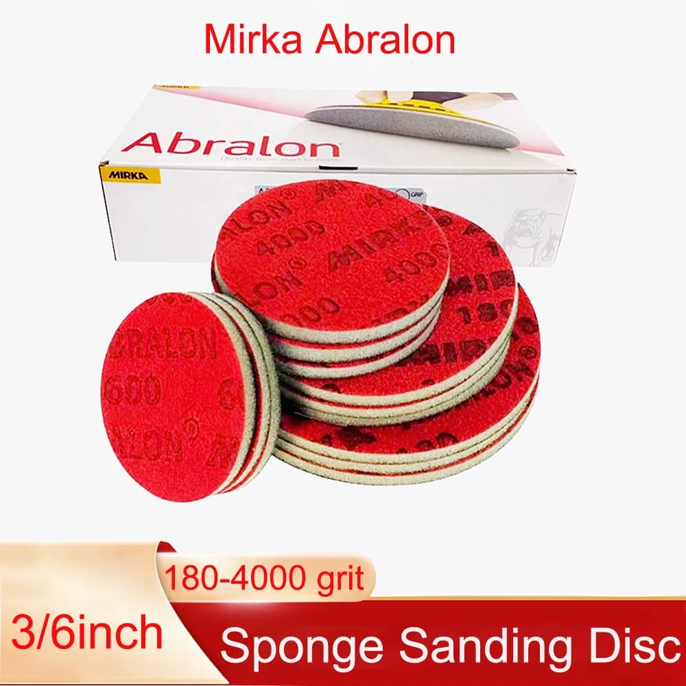 Abrasive discs in Mirka Abralon sponge, 180-4000 Grana, 3-6 Inches, 8A-241, Round Abrasive Paper in Foam with Velcro for Polishing and sanding