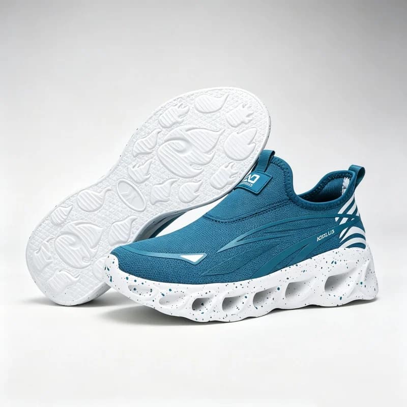 Couple Thick Bottom Slip On Sneakers Hollow Out Cushion Shoes Breathable Mesh No Lace Outdoor Casual Walking Footwear Plus Size