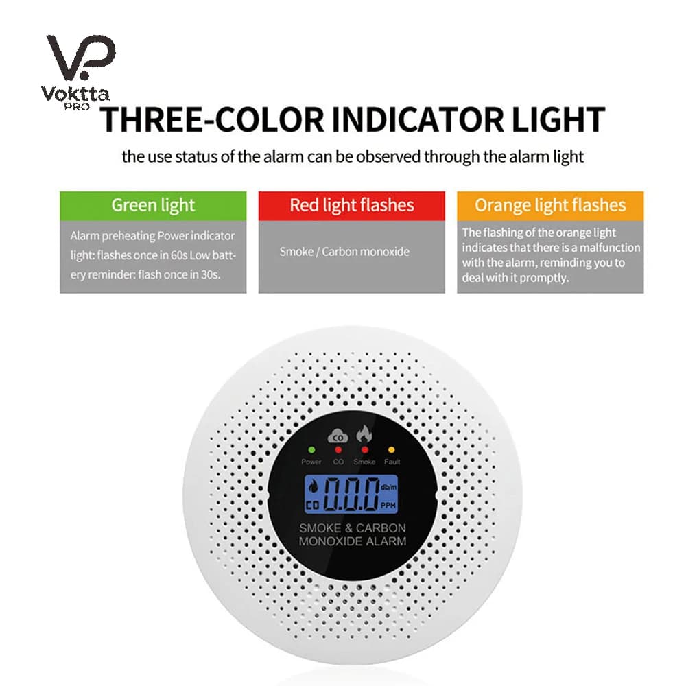 Rilevatore di fumo e monossido di carbonio 2 in 1 con display LCD digitale e monitoraggio in tempo reale per ambienti interni domestici