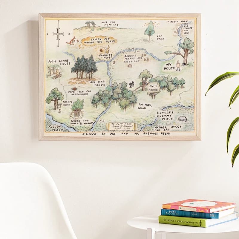 100 Acre Wood Map Sign Print Classic Winnie Bear Nursery Wall Art Picture Canvas Painting Baby Poster Kids Room Wall Decor