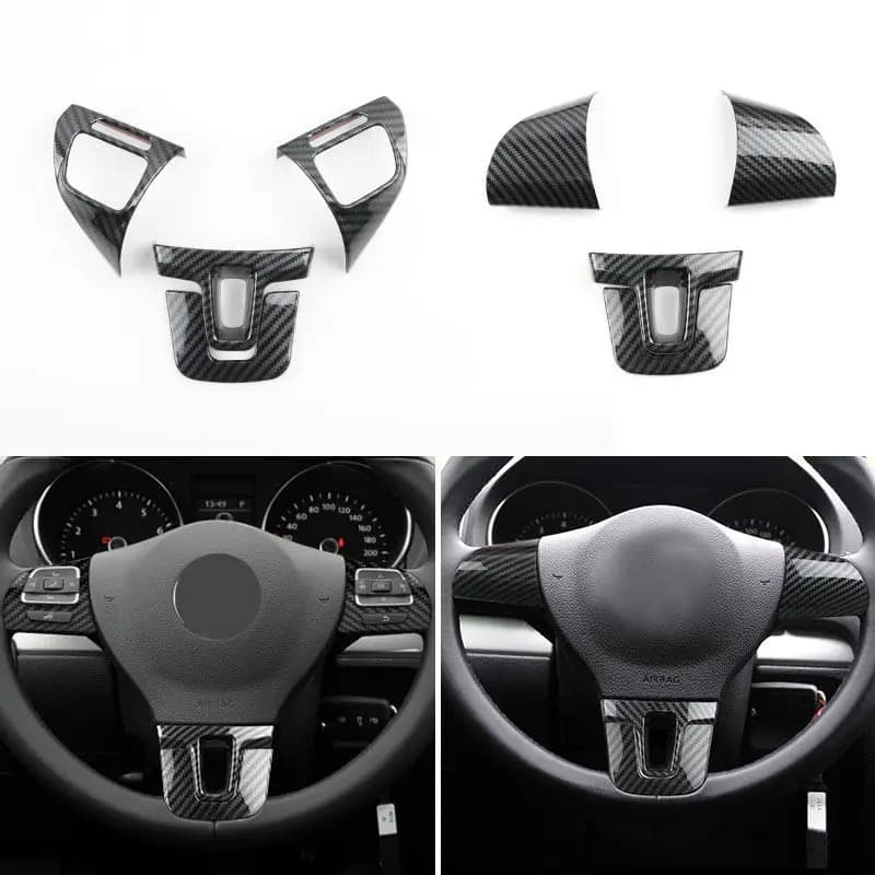 Auto ABS In Fibra di Carbonio Texture Volante Pulsante Copertura Adesivo Trim Per VW Golf MK6 Tiguan PASSAT B7 CC Touran Jetta 2012-2014