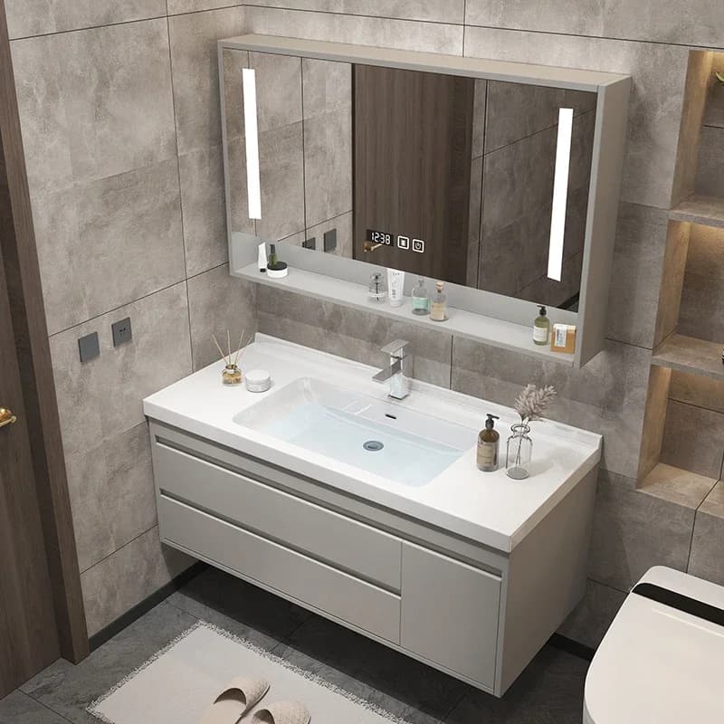Mobiletto Contenitore Bagno con Lavabo Sottolavabo, Specchio e Kit Cucina in Legno MDF Multifunzione per Casa