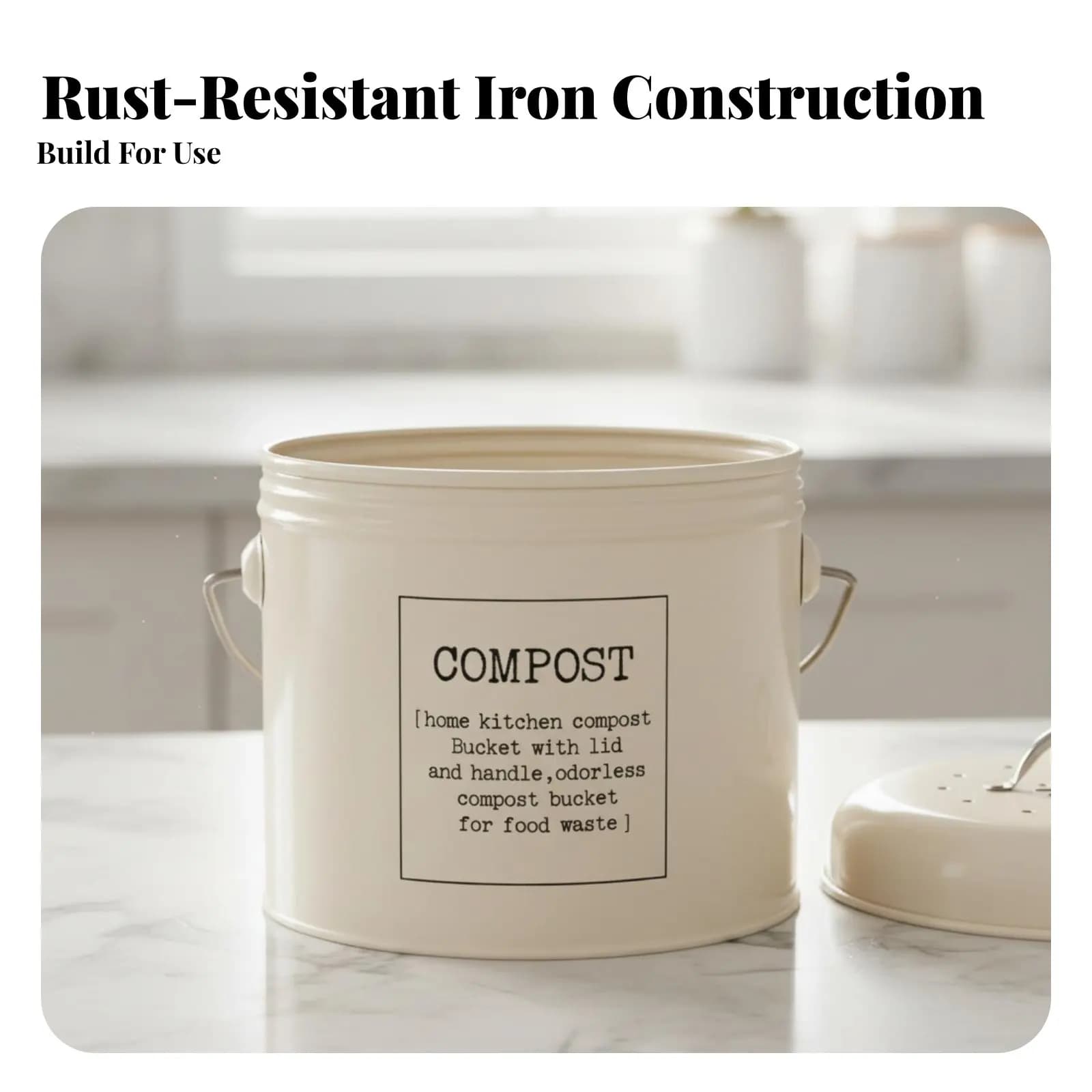 Contenitore per Compostaggio in Metallo Vintage con Inserto di Carbone Attivo, Secchio per Rifiuti Alimentari da Cucina, Resistente alla Ruggine