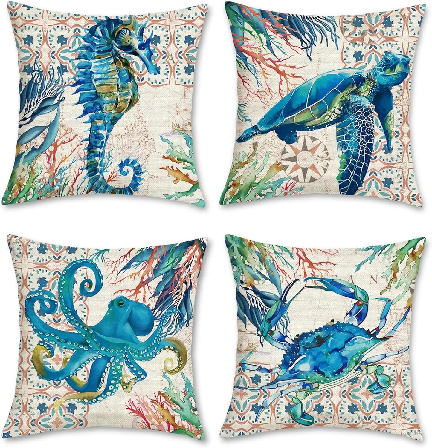 4Pcs Linen Throw Pillow Covers 45x45cm Decorative Cushion Cases for Sofa Bedroom Living Room Home Decor Zippered Pillowcases