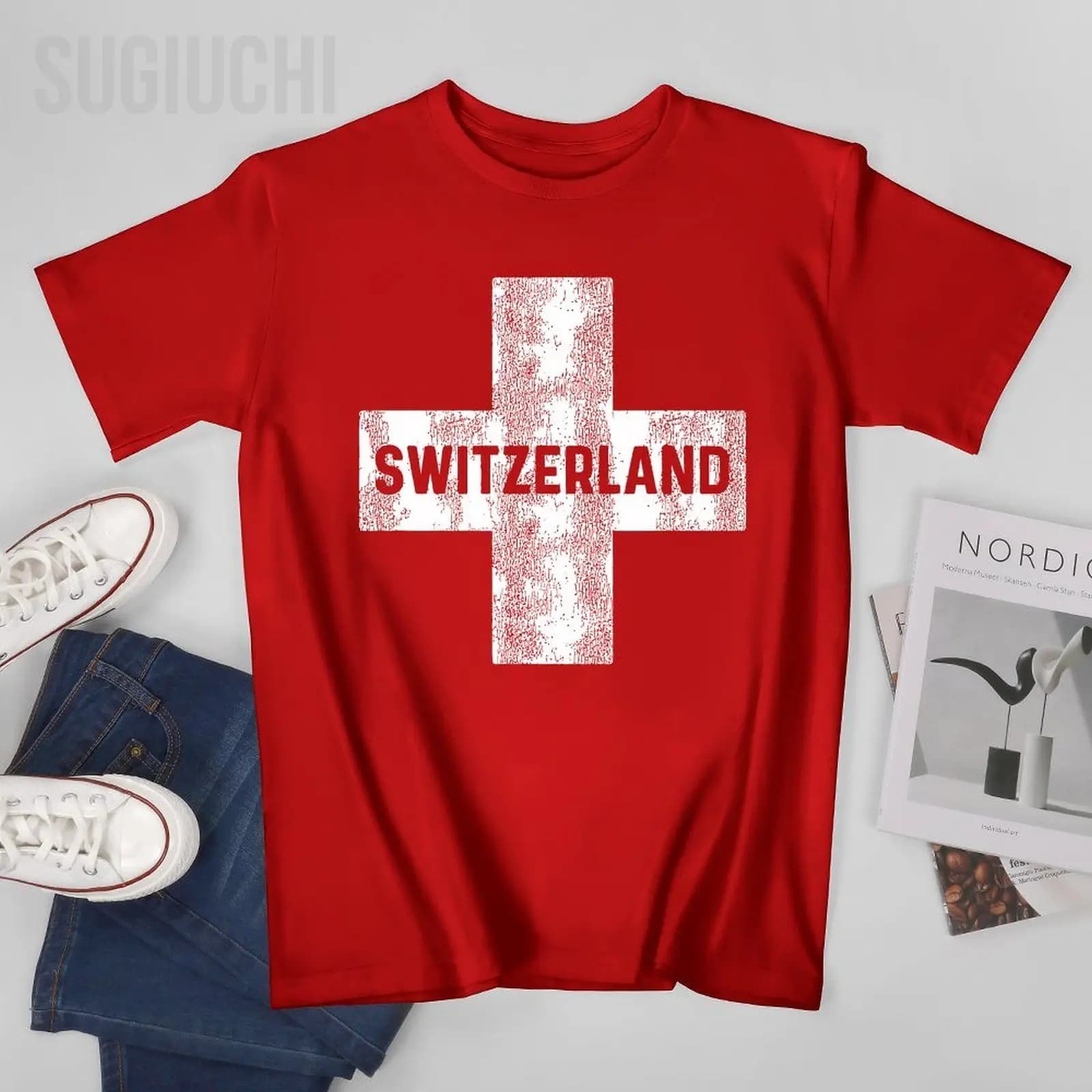 Men Retro Swiss Flag Of Switzerland Tshirt Tees O-neck T Shirts Women Boys 100% Cotton T-Shirt