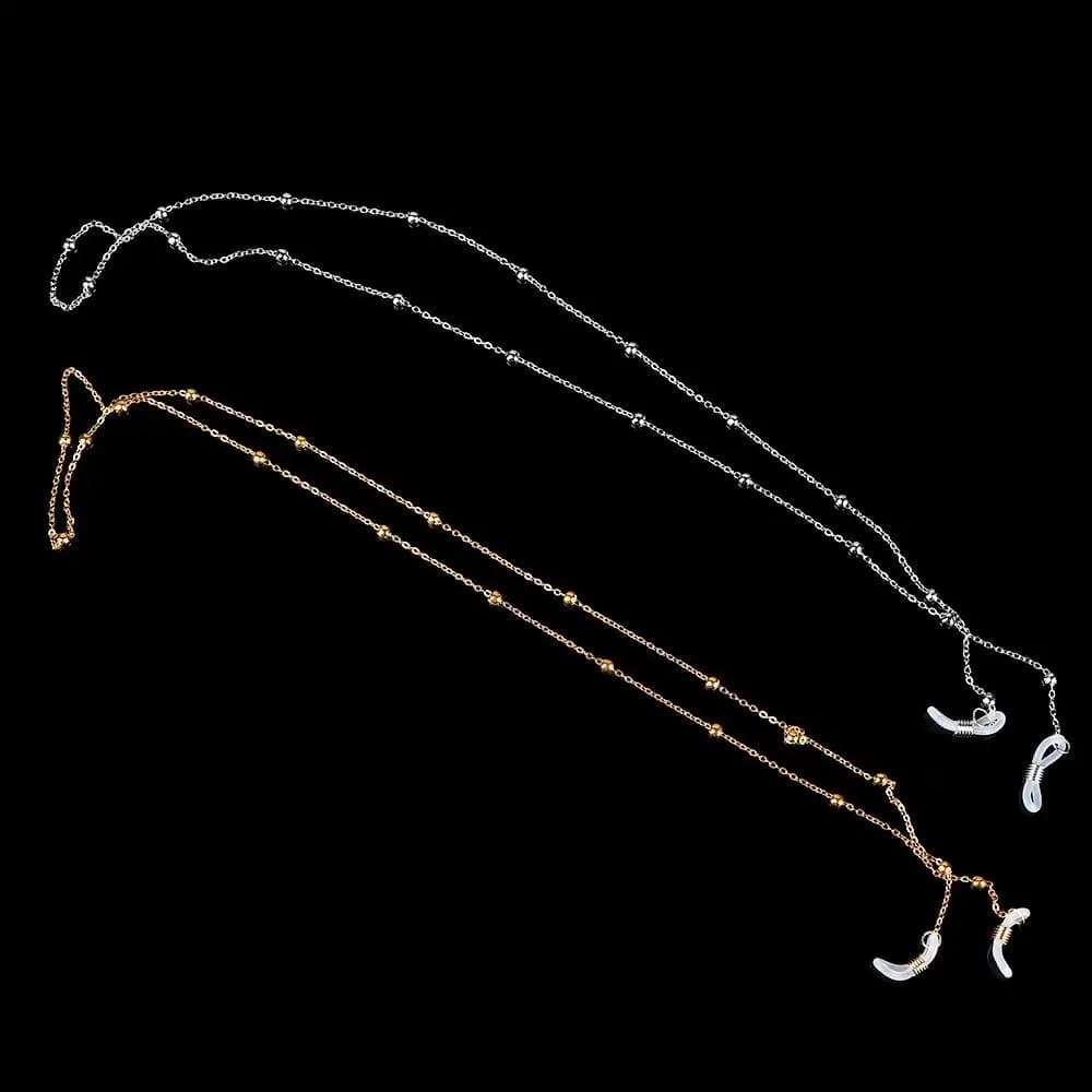 Catenella Porta Occhiali da Donna e Uomo con Perline Argento e Oro, per Occhiali da Sole e da Lettura