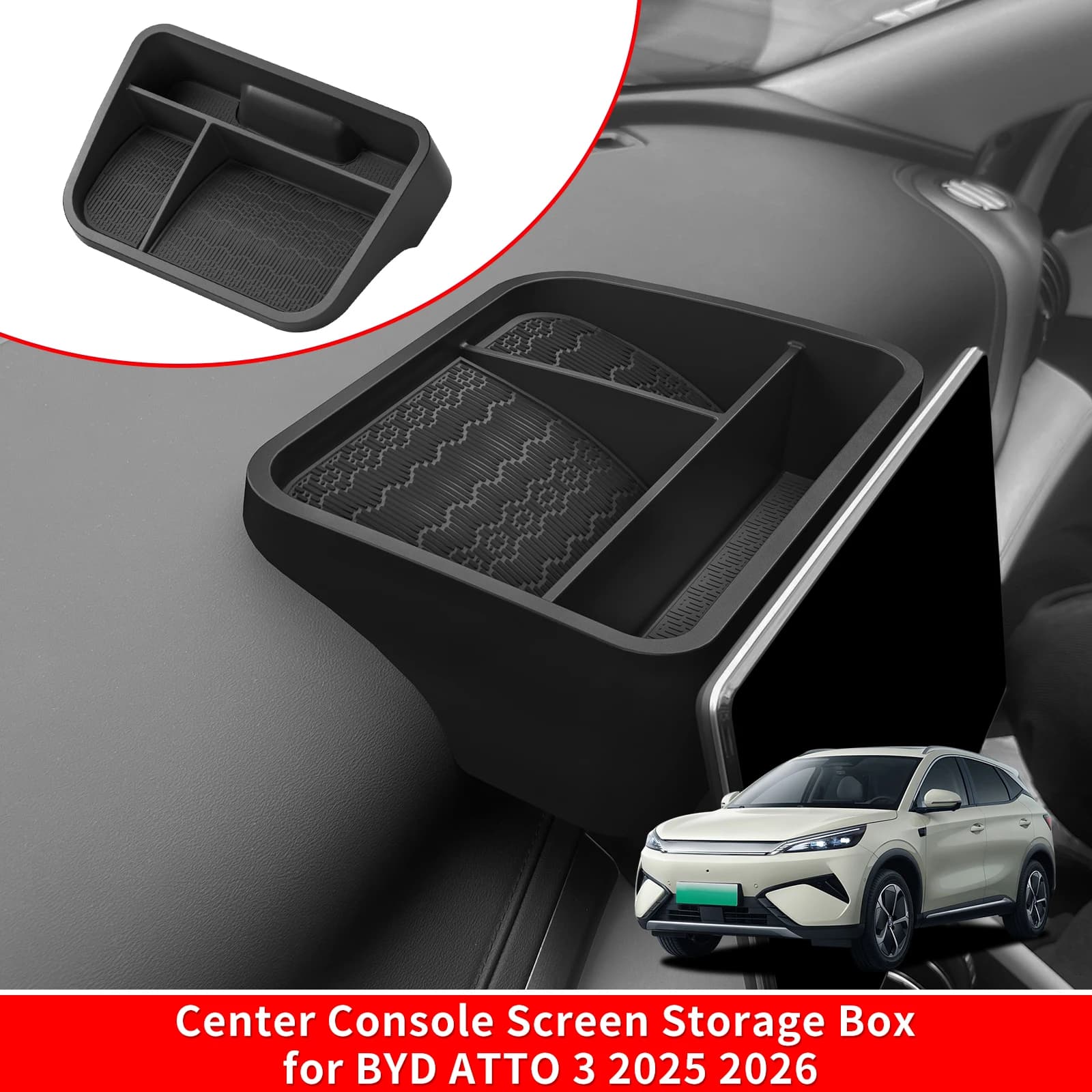 Vassoio portaoggetti per cruscotto auto BYD ATTO3 ATTO 3 YUAN PLUS 2025 2026, organizer per schermo display e vano portaoggetti posteriore, accessori