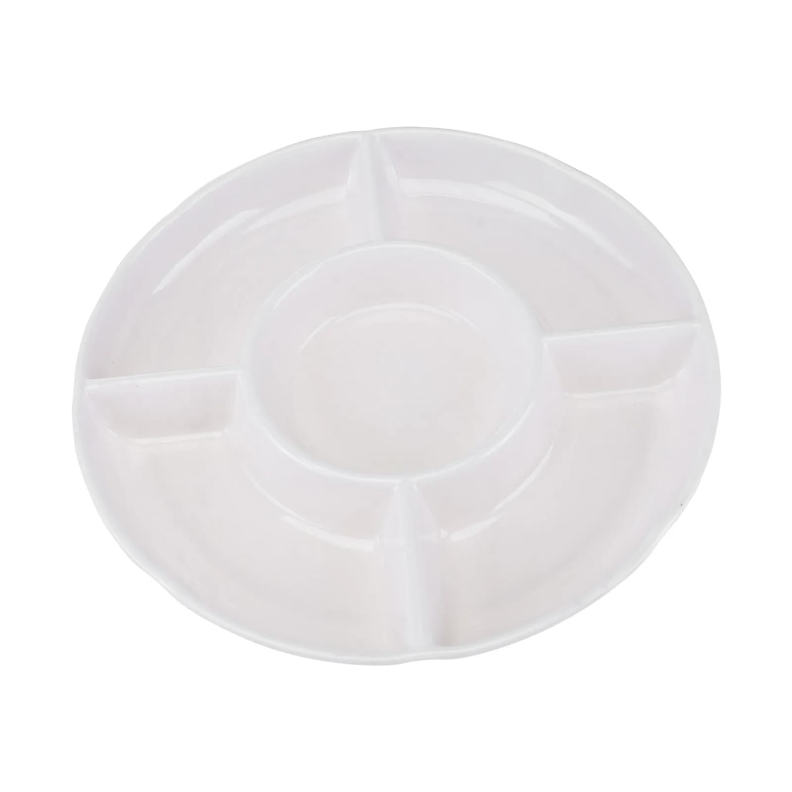 Vassoio per Alimenti in Melamina Bianco a Cinque Scomparti da 9 Pollici, Piatto da Portata a 5 Scomparti per Frutta, Snack, Antipasti, Caramelle, Frutta Secca, Pasticcini, Noci