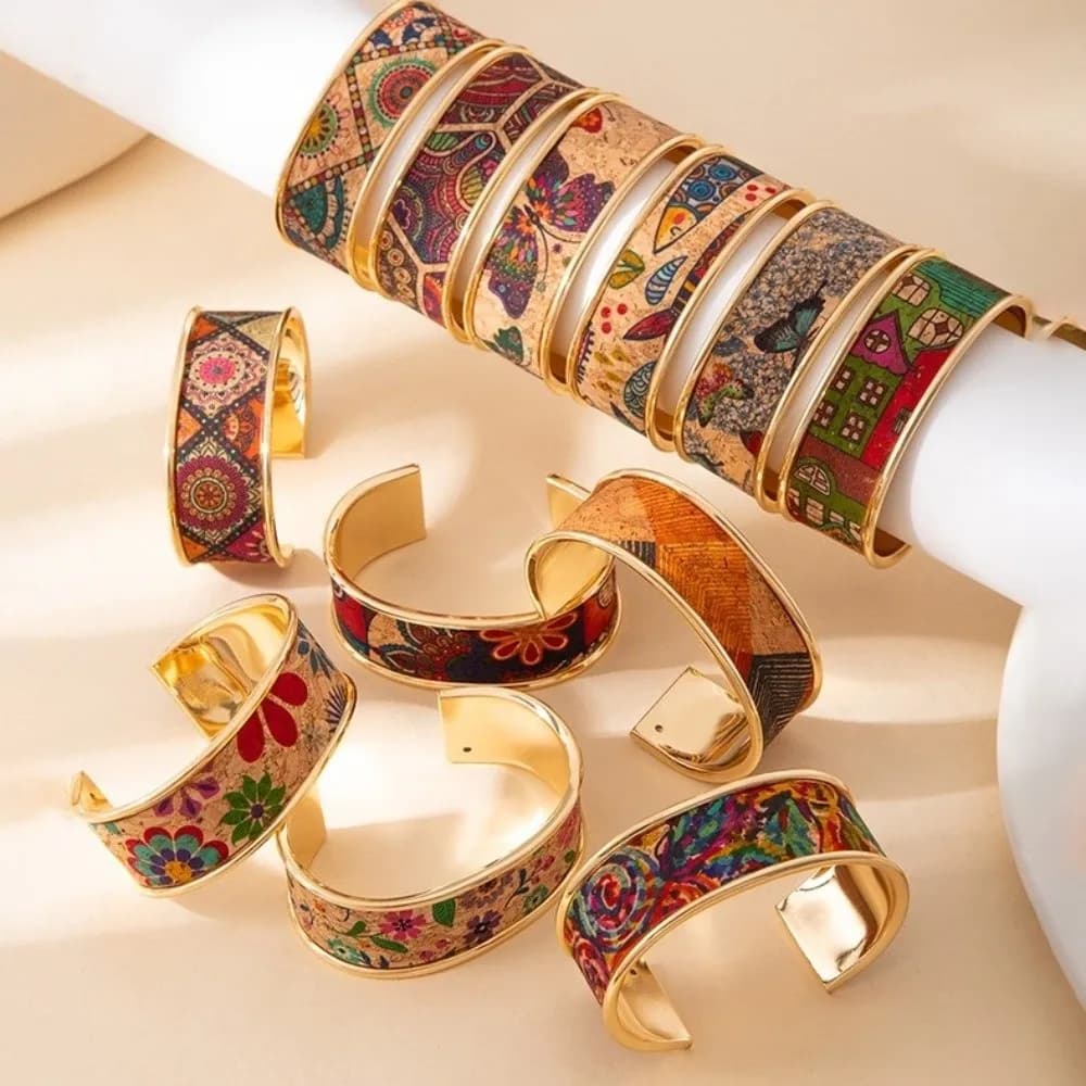 Geometric Multicolored Graffiti Bangles Iron Retro Oil Painting Metal Cuff Flower Butterfly Openable Widened Bracelets Women