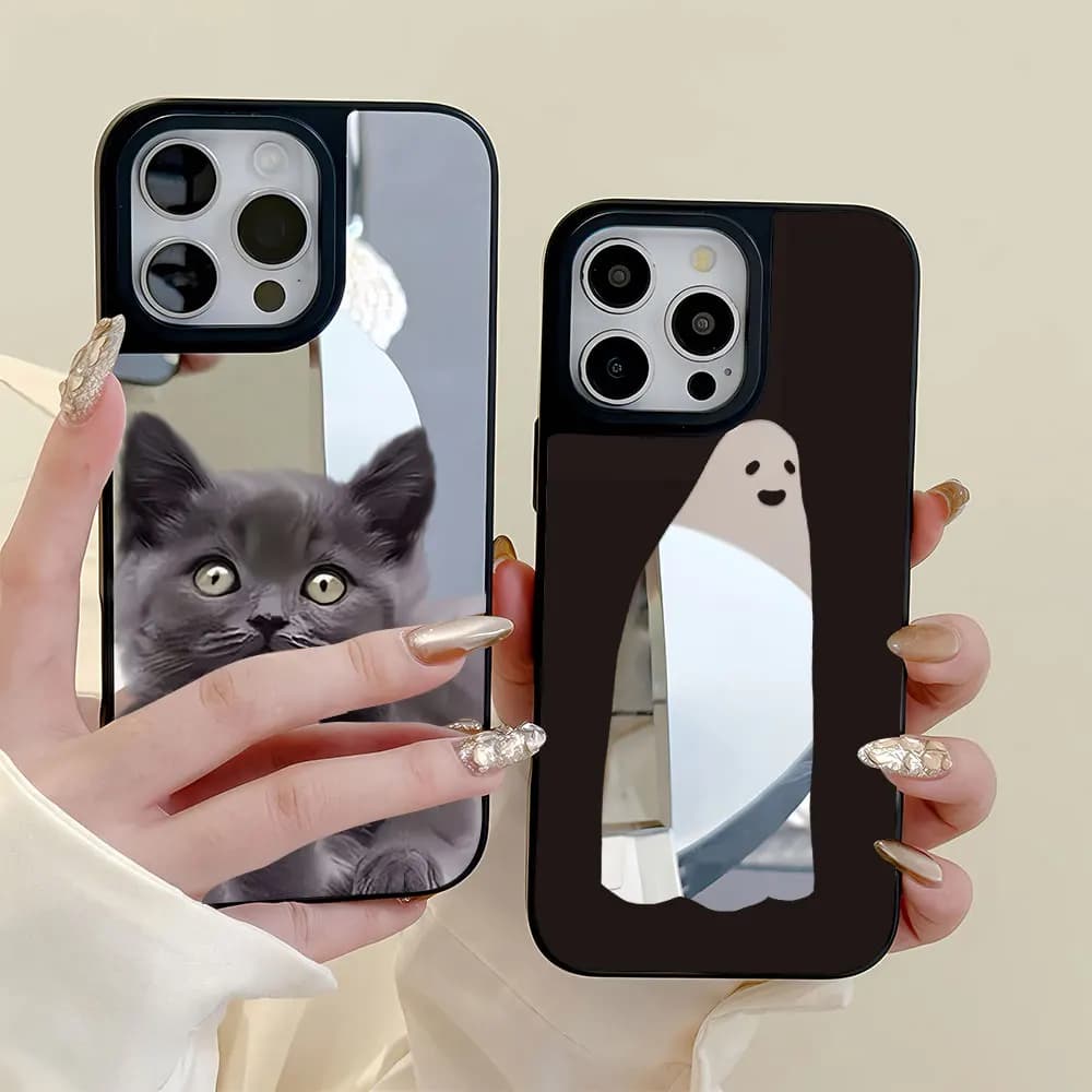 Custodia per telefono con specchio per trucco di lusso per iPhone 17 16 Pro Max 13 15 14 11 12 Air 17promax Custodia verniciata per animali gatto antiurto Funda