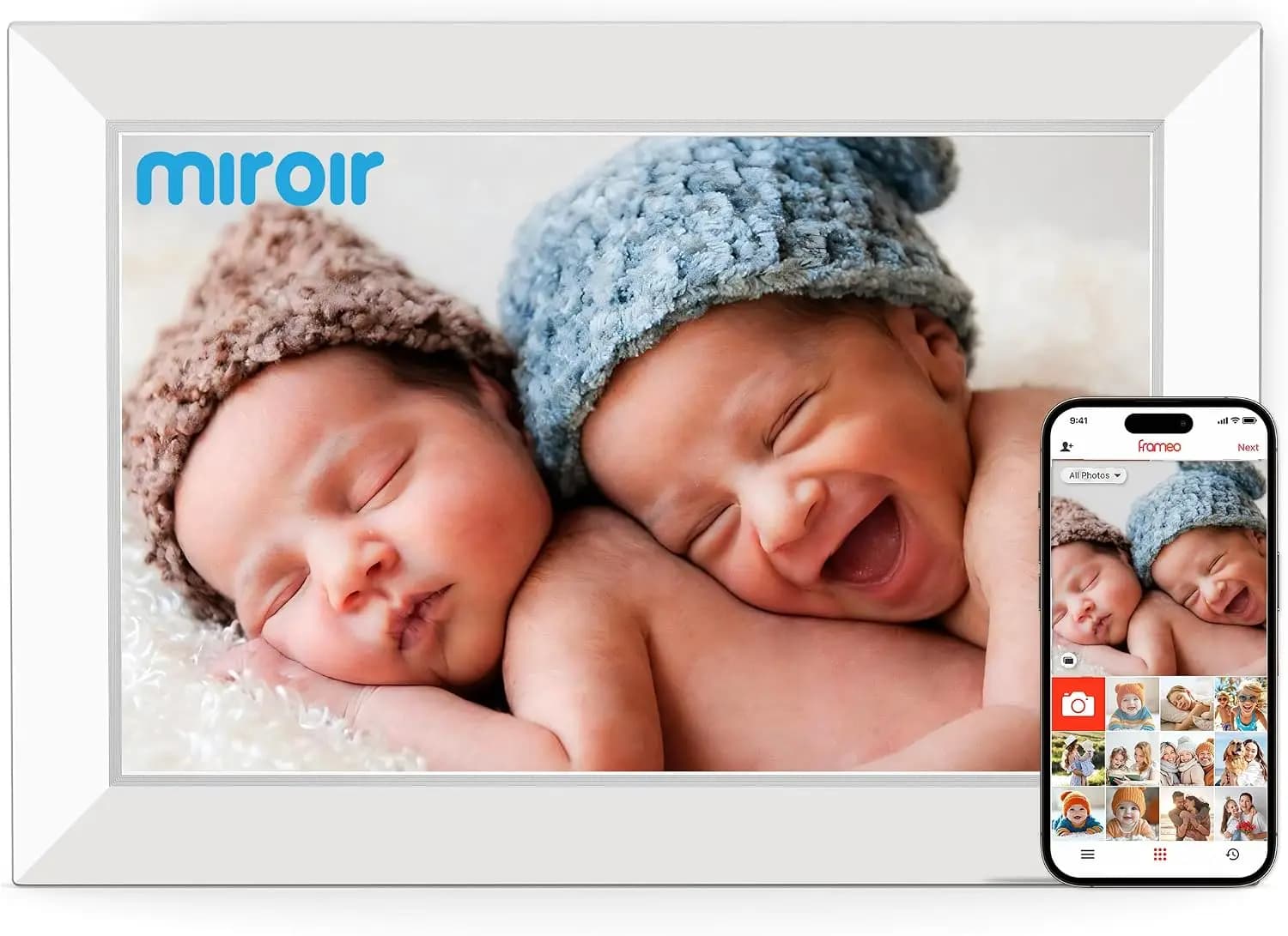 10.1 Inch WiFi Digital Photo Frame with Frameo App, 1280x800 HD IPS Touch Screen, 32GB Storage, Auto-Rotate, Wall Mountable