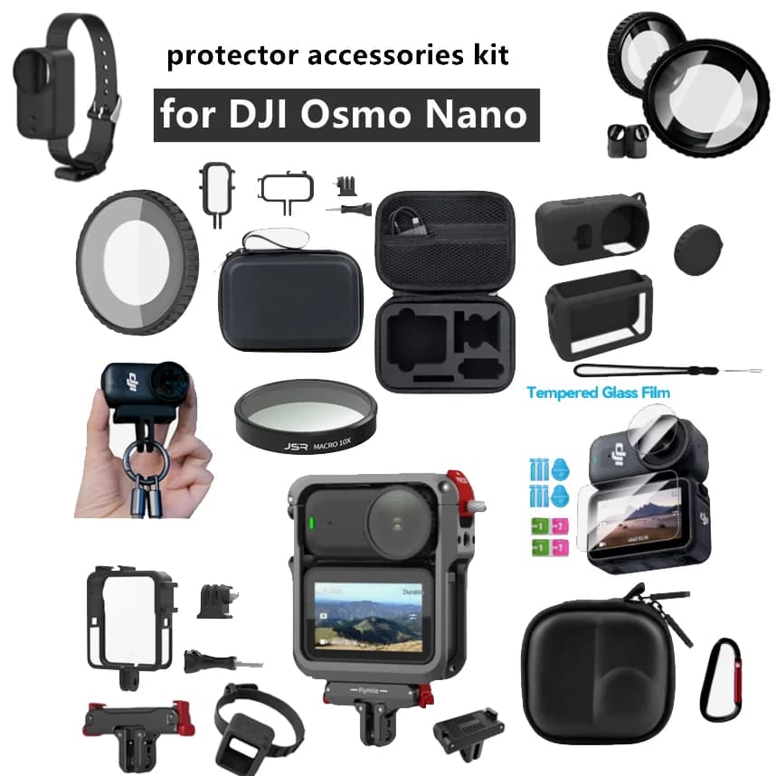 Kit di accessori per DJI OSMO NANO: Mini custodia portatile, borsa da trasporto, custodia in silicone, adattatore protettivo, custodia subacquea, pellicola protettiva