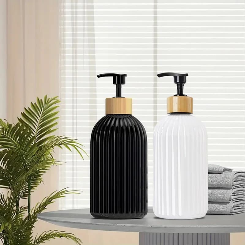 Bottiglia di striscia bianca nera da 500 ml Dispenser di sapone Bottiglia di lozione Gel doccia Shampoo Contenitore vuoto Accessori per la cucina del bagno