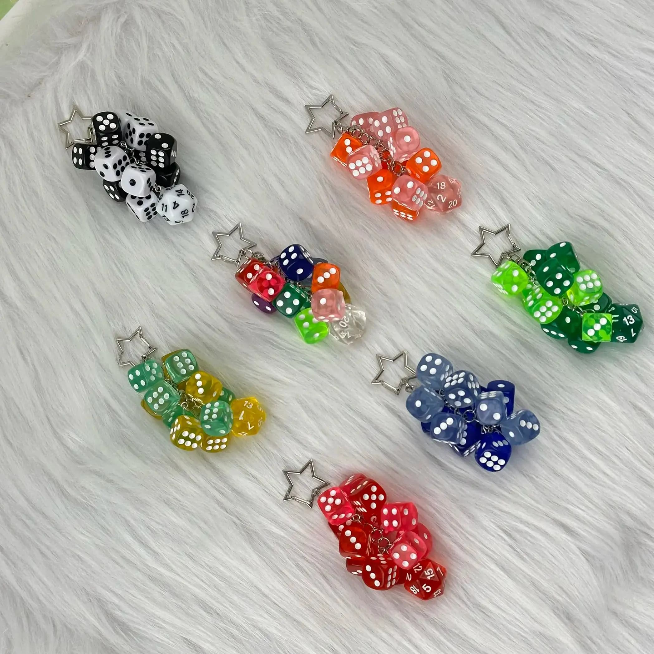 Punk Hip Hop Dice Keychain, Star Charm Transparent Dice Bag Pendant, Y2K accessories Pendant on the backpack