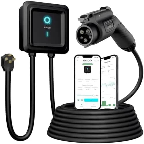 EV EVIQO level 2 48A charger, Wi-Fi intelligent charging station, 25' J1772 cable, NEMA 14-50 socket, UL/ETL certificate