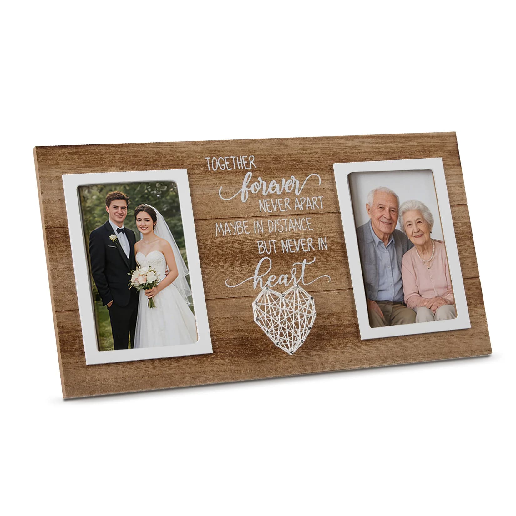 `Dual Photo Frame, 6×4 Inch Wooden Picture Frame with Inspirational Text, Tabletop and Wall Mount Display for Wedding Anniversary Family`