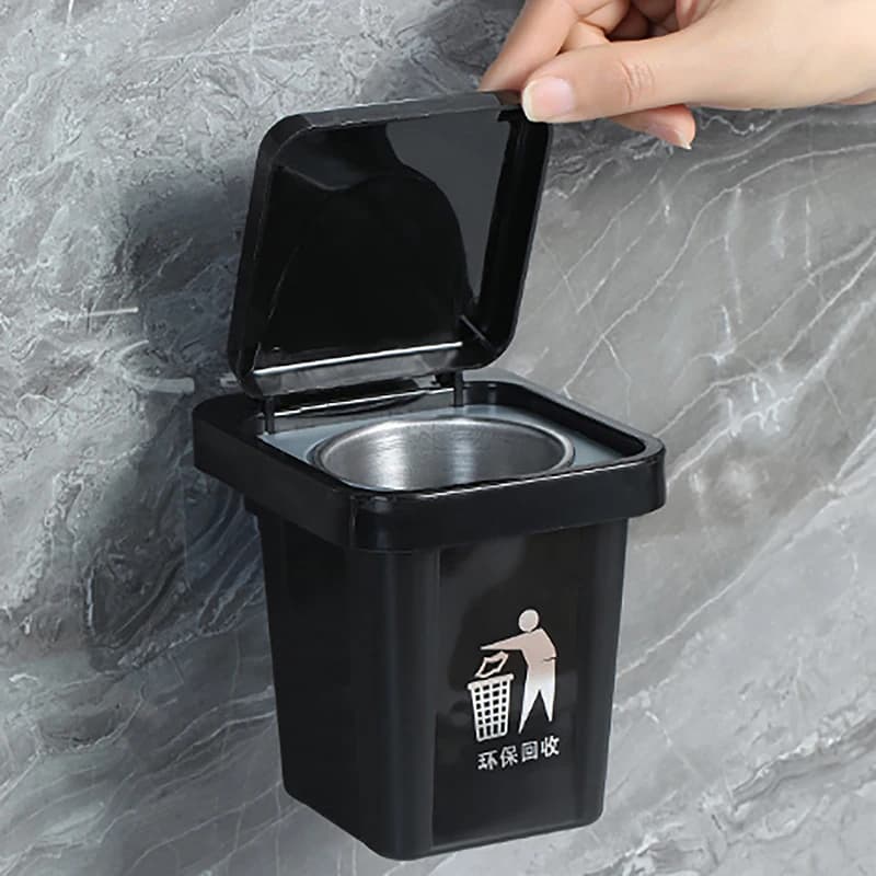 Stainless Steel Trash Can Ashtray With Lid Wall Hanging Bathroom Ashtray Anti-fly Notch Design For Smoke Accessories